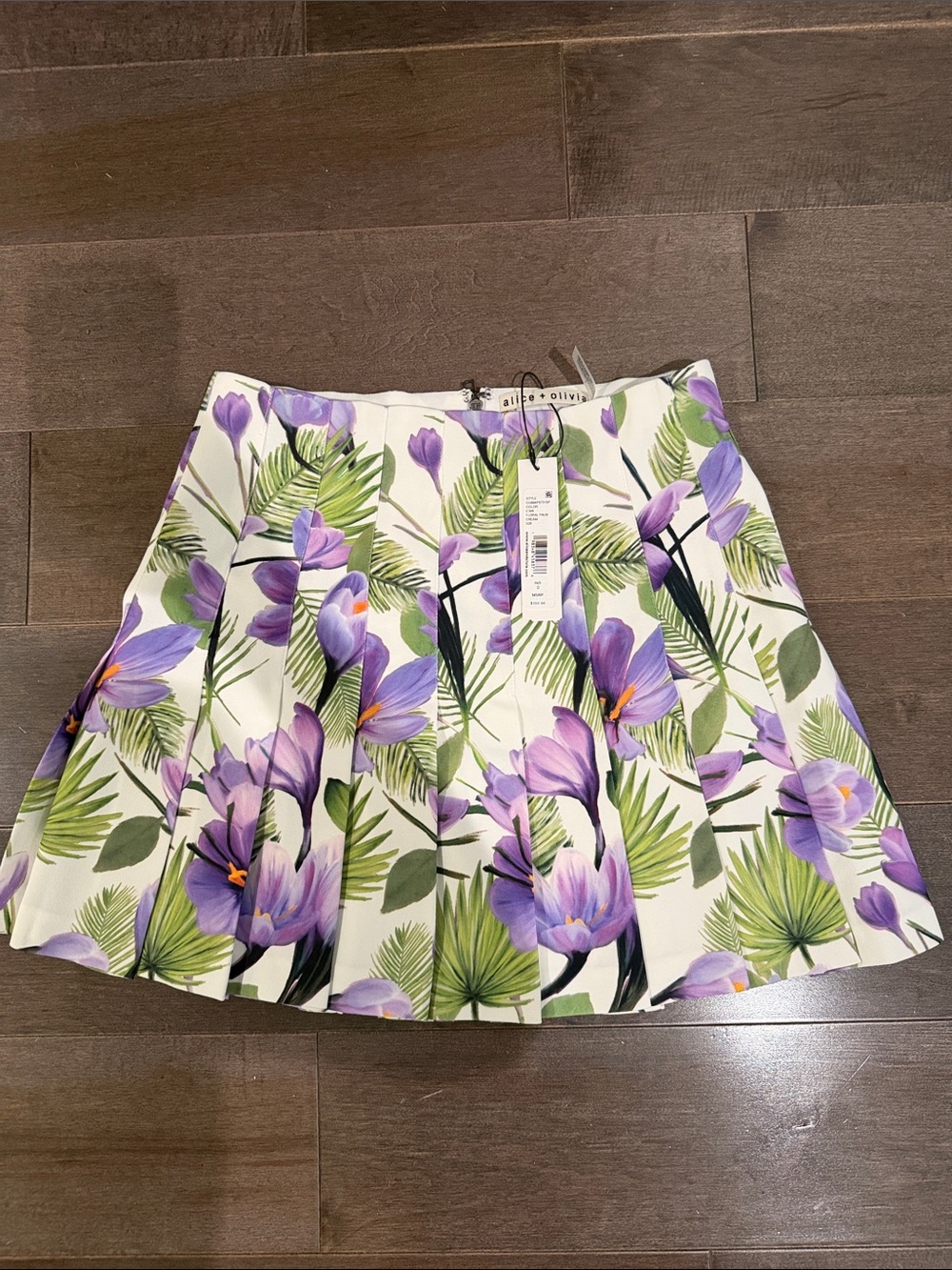 Alice + Olivia White Skirt with Purple Floral Print